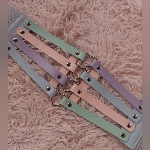 Pastel kawaii waist cincher/belt w silver metal hearts! Waist sizes 28-34 nwot! - Picture 2 of 11